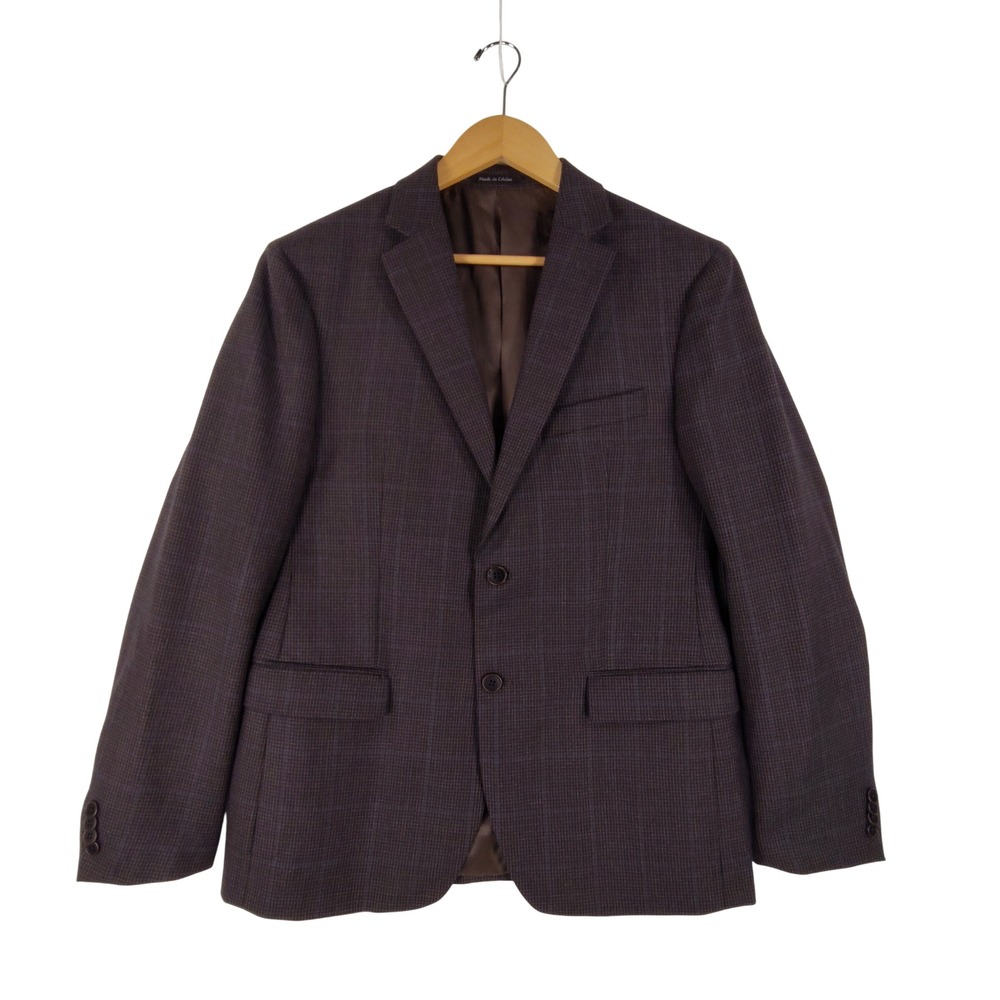 Austin Reed Mens 40R Wool Blazer Brown Blue Micro Check Sport Coat 2 Button